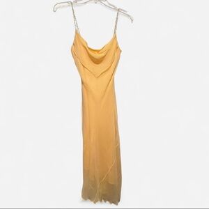 Vintage Asymmetrical Beaded Yellow Slip Dress